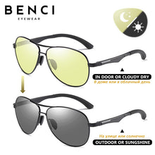 Load image into Gallery viewer, Benci Aviation Discoloration Driving Photochromic Sunglasses Men Polarized Chameleon Day Night Vision UV400  gafas de sol hombre