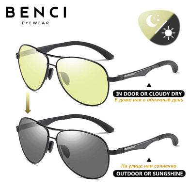 Benci Aviation Discoloration Driving Photochromic Sunglasses Men Polarized Chameleon Day Night Vision UV400  gafas de sol hombre