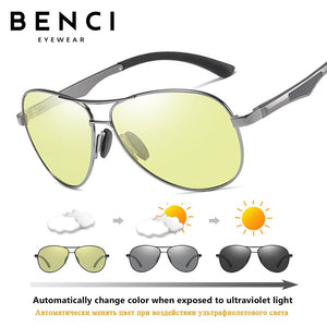 Benci Aviation Discoloration Driving Photochromic Sunglasses Men Polarized Chameleon Day Night Vision UV400  gafas de sol hombre