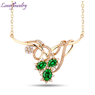Best Gift Queen Style Hot Green Emerald Pendant Necklace With Natural Diamond 18Kt Yellow Gold Gemstone Fine Jewelry For Sale