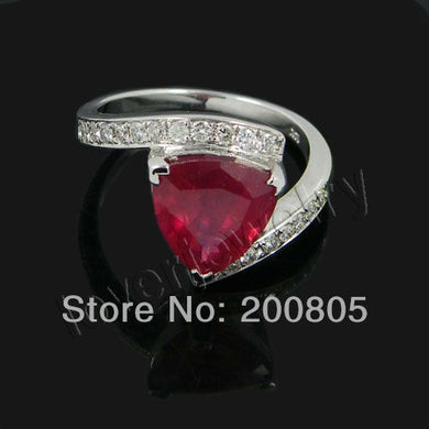 Best Gift Trillion 9mm 14kt White Gold Diamond Red Ruby Engagement Ring SR00152