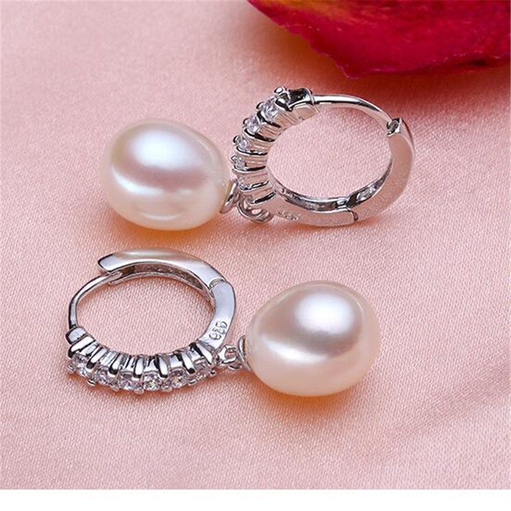 Limited New 2018 Engagement Plant Women Pearl Earrings S925 Sterling Jewelry 8-9mm Women's Earring Fine Jerelry