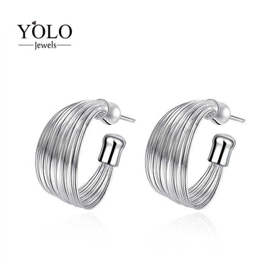 Big Circle Trendy Stud Earrings for Women Silver Color Earring Round Shape Earrings Love Gift for Girlfriend Party Earrings
