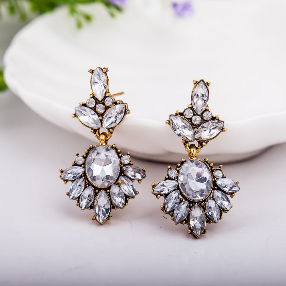 Big Crystal Flower Drop Earring For Women Gold Color Statement Charm Rhinestones Dangle Earrings Accessories Ear Jewelry Eardrop