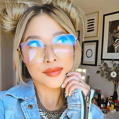 Big Frame Glasses Female Oversized Square Eyeglasses Gold Spectacles Frame Clear Lens Eyewear Optical Myopia Nerd Glasses