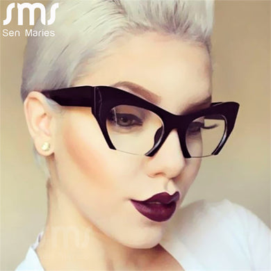 Big Frame Women Glasses Frame Cat Eye Clear Lens Brand Oversized Glasses Female Transparent Half Frame Optical Frame