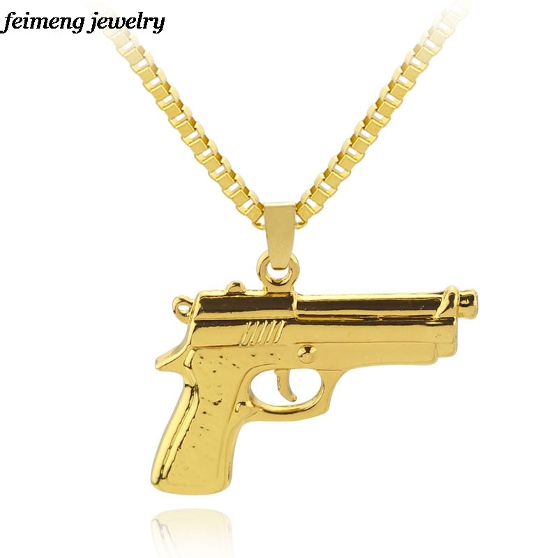 Big Gold Chain Pist Pendant Unisex Gold Color Submachine Gun Pendant Chain Maxi Necklace For Men/Women Hop Jewelry Gifts