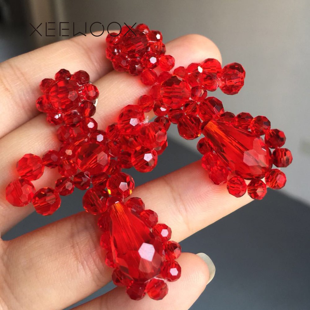 Big Red Crystal Flower Statement Drop Earring Bohemia Boho Woman Bling Bling Design Anniversary Party 2018 New Gift