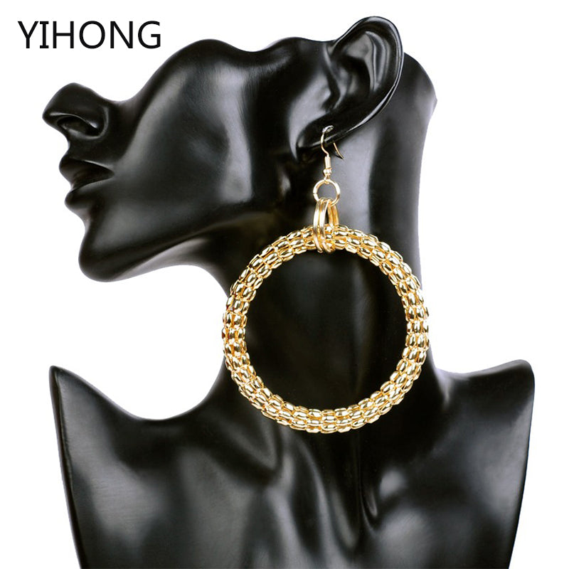 Big Round Dangle Earrings Bohemia Gold Circle Drop Dangle Earrings for Women Jewelry Cloth Accessories