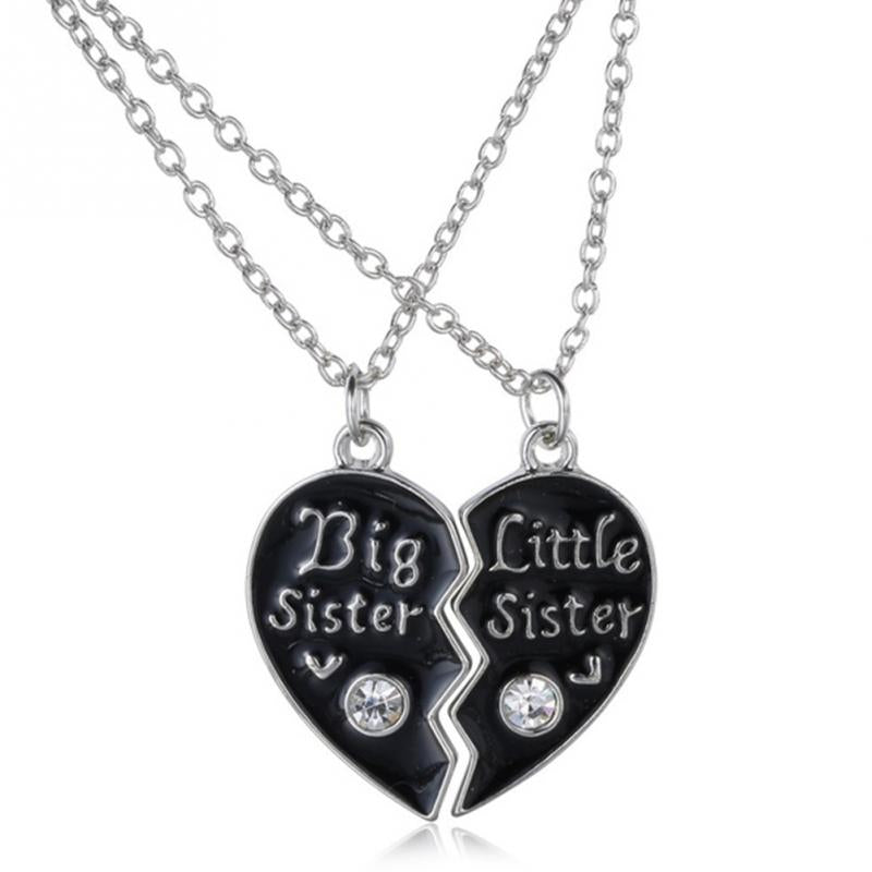 Big Sister Little Sister BFF Best Friends Forever Silver&black Rhinestone Broken Heart Necklace Sister Gift