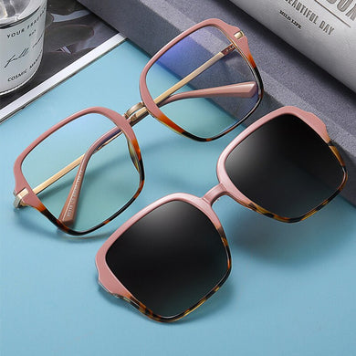 Big Square Polarized Clip On Sunglasses Women Transparent Glasses 2 in 1 Magnet Optical Computer Anti Blue Light Glasses