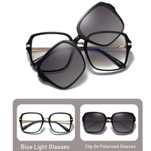Carica l&#39;immagine nel visualizzatore di Gallery, Big Square Polarized Clip On Sunglasses Women Transparent Glasses 2 in 1 Magnet Optical Computer Anti Blue Light Glasses