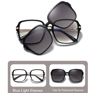 Big Square Polarized Clip On Sunglasses Women Transparent Glasses 2 in 1 Magnet Optical Computer Anti Blue Light Glasses