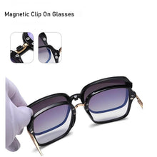 Carica l&#39;immagine nel visualizzatore di Gallery, Big Square Polarized Clip On Sunglasses Women Transparent Glasses 2 in 1 Magnet Optical Computer Anti Blue Light Glasses