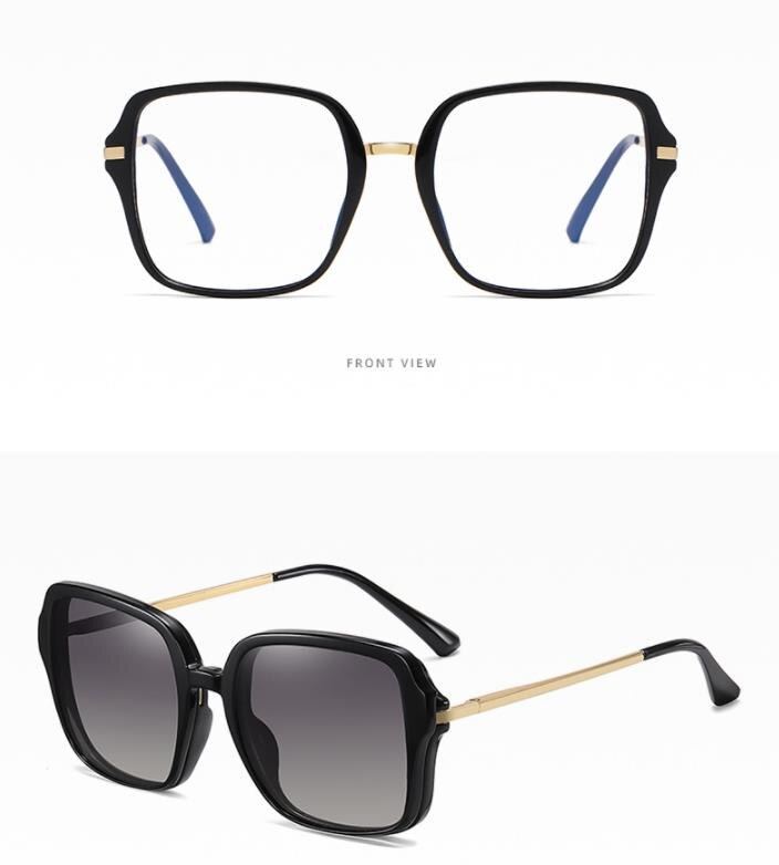 Big Square Polarized Clip On Sunglasses Women Transparent Glasses 2 in 1 Magnet Optical Computer Anti Blue Light Glasses