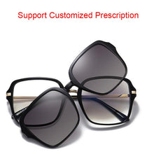 Carica l&#39;immagine nel visualizzatore di Gallery, Big Square Polarized Clip On Sunglasses Women Transparent Glasses 2 in 1 Magnet Optical Computer Anti Blue Light Glasses