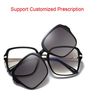 Big Square Polarized Clip On Sunglasses Women Transparent Glasses 2 in 1 Magnet Optical Computer Anti Blue Light Glasses
