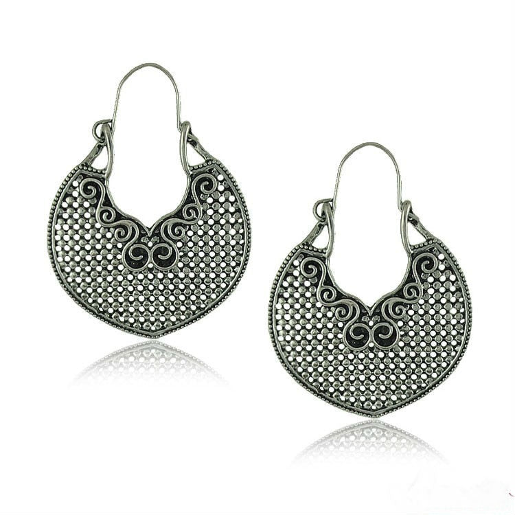 Big Vintage Heart Drop Earrings For Women Fashion Ethnic Jewelry Antique Silver Plated Tribal Hollow Out Statement Pendientes