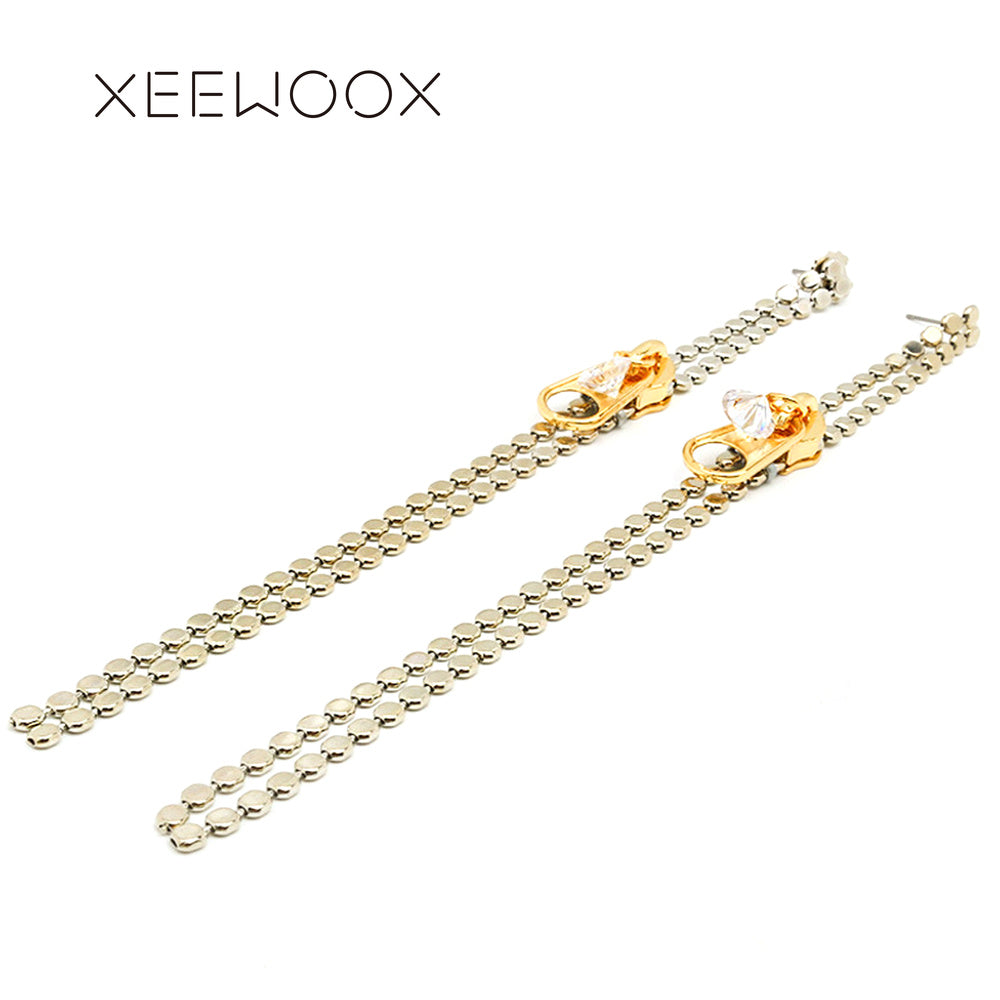 Big Zipper Zircon Long Tassels Statement Drop Earring Woman Bohemia Boho Drop Earring Design Party Gift 2018 New