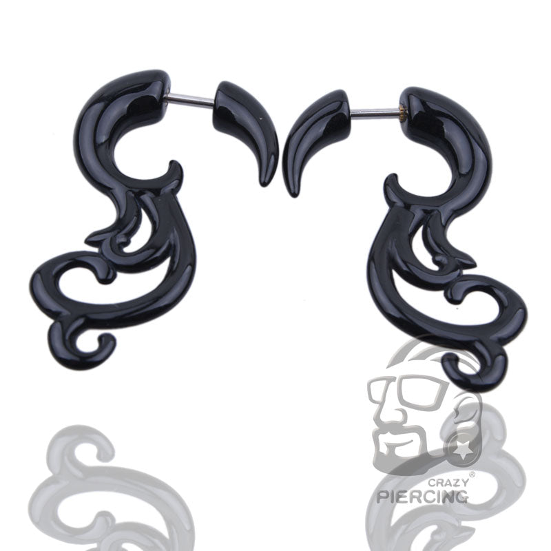 Black Acrylic screw Stud Earrings bird Shape 2g Punk Tunnel Plugs Jewelry Fake piercing for Women