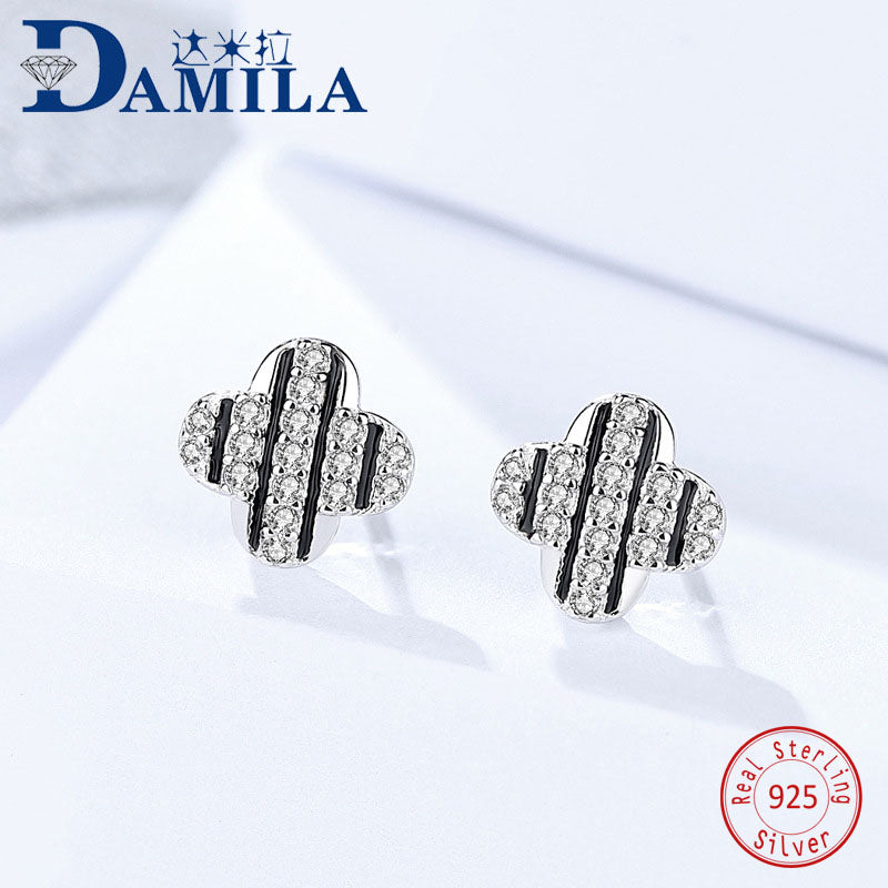 Black Cross 925 sterling silver earrings for women Silver 925 jewelry stud earrings cubic zirconia stone earing for female girls