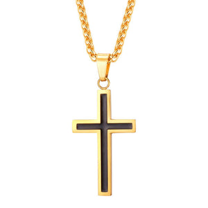 Black Cross Pendant Necklace For Men Stainless Steel/Gold Color Chain For Men Christian Jewelry Simple Cross Necklace GP952H