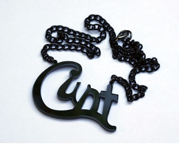 Black Cunt Acrylic Necklace Pinup Girl Perspex C%nt Pendants Laser Cut Acrylic Jewelry Hipster Cunt Black Chain Necklace