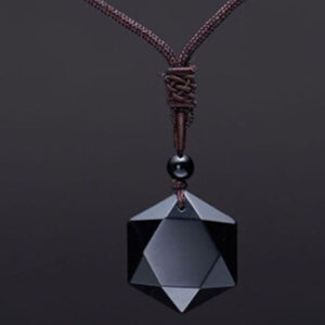 Black Obsidian Natural Stone Pendant Necklaces For Women And Men Cubic Hexagram Sweater Necklace Amulets And Talismans Jewelry