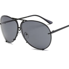 Carica l'immagine nel visualizzatore di Gallery, Occhiali da sole oversize pilota neri da uomo Occhiali da sole estivi a specchio argento Occhiali da sole di marca di lusso in metallo per le donne Oculos sexy