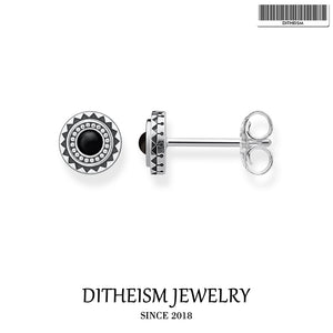 Black Round Sun Stud Earrings, 2018 New Stone Fashion Jewelry 925 Sterling Silver Trendy Gift For Women Men Lover