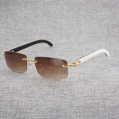 Black White Natural Buffalo Horn Sunglasses Men Wood Rimless Mirror Gafas for Driving Club Clear Glasses Frame Oculos Shades 012