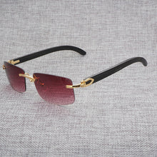 Load image into Gallery viewer, Black White Natural Buffalo Horn Sunglasses Men Wood Rimless Mirror Gafas for Driving Club Clear Glasses Frame Oculos Shades 012