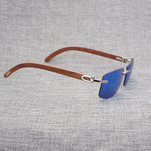 Load image into Gallery viewer, Black White Natural Buffalo Horn Sunglasses Men Wood Rimless Mirror Gafas for Driving Club Clear Glasses Frame Oculos Shades 012