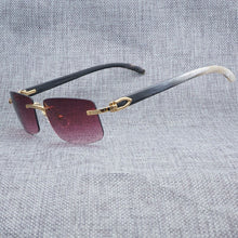 Load image into Gallery viewer, Black White Natural Buffalo Horn Sunglasses Men Wood Rimless Mirror Gafas for Driving Club Clear Glasses Frame Oculos Shades 012