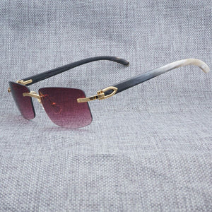 Black White Natural Buffalo Horn Sunglasses Men Wood Rimless Mirror Gafas for Driving Club Clear Glasses Frame Oculos Shades 012