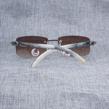 Load image into Gallery viewer, Black White Natural Buffalo Horn Sunglasses Men Wood Rimless Mirror Gafas for Driving Club Clear Glasses Frame Oculos Shades 012