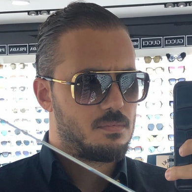 Black and gold metal frame classic sunglasses for men square pilot women sunglasses brown lenses