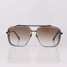 Load image into Gallery viewer, Black and gold metal frame classic sunglasses for men square pilot women sunglasses brown lenses