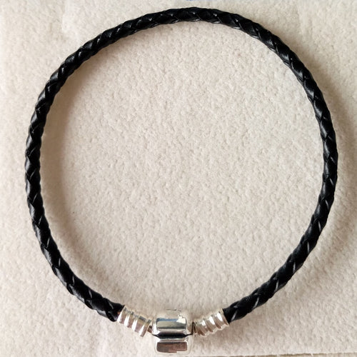 Black leather bracelet without charms fit brand European charms DIY with 925 sterling silver clasp fine jewelry wholesale PL001