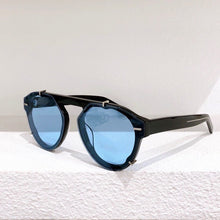 Load image into Gallery viewer, Black oval sunglasses men with metal details