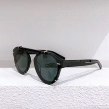 Load image into Gallery viewer, Black oval sunglasses men with metal details