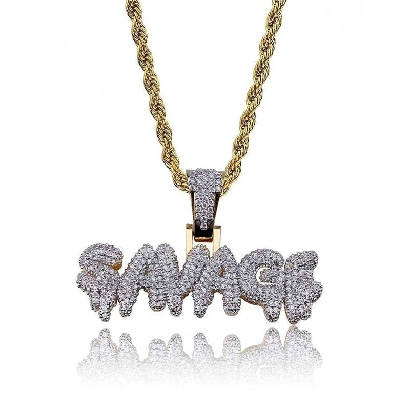 Bling Bling Savage Letter Necklace & Pendant Shiny Ice Out Link Chain Necklace With Tennis Chain Choker Hip Hop Jewelry For Men