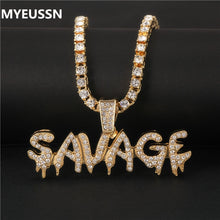 Load image into Gallery viewer, Bling Bling Savage Letter Necklace &amp; Pendant Shiny Ice Out Link Chain Necklace With Tennis Chain Choker Hip Hop Jewelry for Men