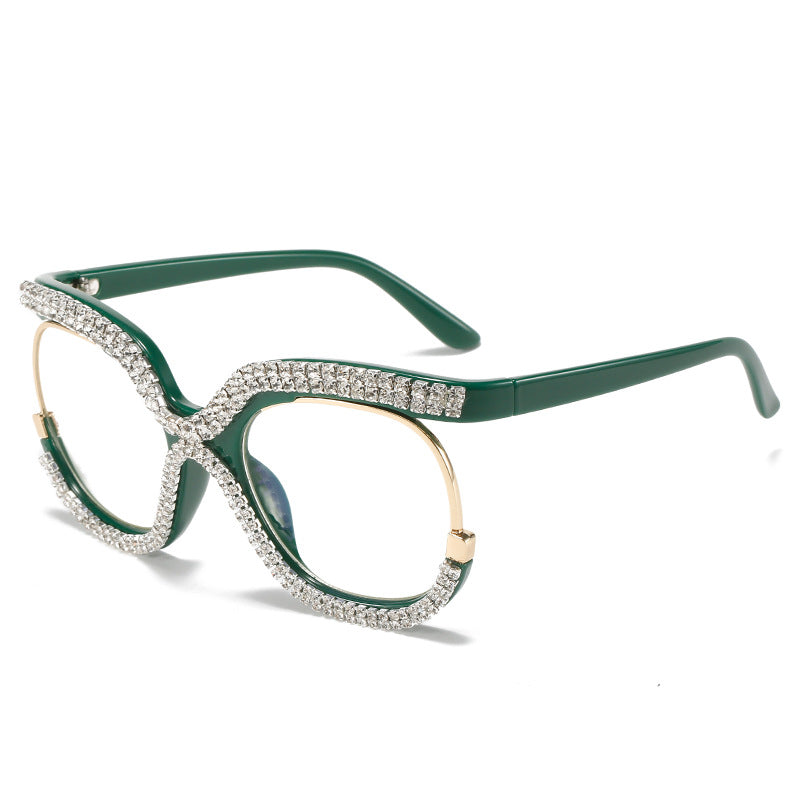 Bling Diamond Blue Blocking Reading Glasses Women Oversized Frame Brand Design Eyeglasses Anti Blue-Ray for Young Ladies