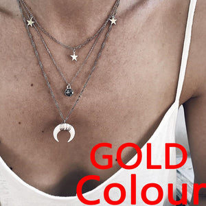 Bohemian Multi layer Pendant Necklaces For Women Fashion Golden Geometric Charm Chains Necklace Jewelry