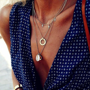 Bohemian Multi layer Pendant Necklaces For Women Fashion Golden Geometric Charm Chains Necklace Jewelry