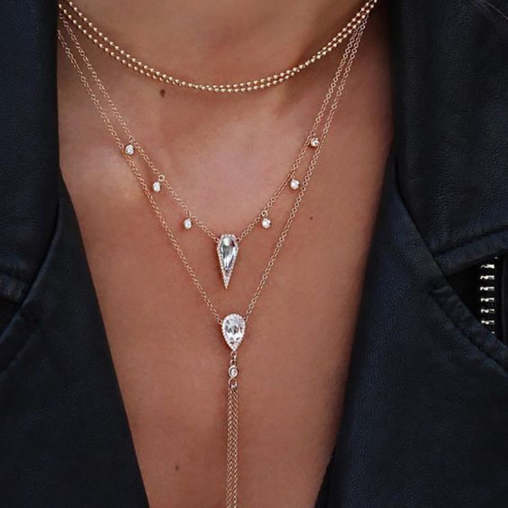 Bohemian Multi layer Pendant Necklaces For Women Fashion Golden Geometric Charm Chains Necklace Jewelry