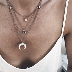 Bohemian Multi layer Pendant Necklaces For Women Fashion Golden Geometric Charm Chains Necklace Jewelry