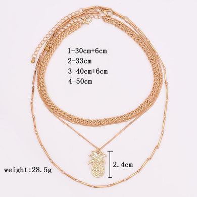 Fashion Necklaces Classic Gold Color Multilayer Pineapple Pendant Necklace Women Girl Statement Female JewelryN542