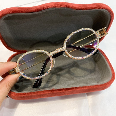 Occhiali da sole rotondi retrò con protezione Blu-Ray Occhiali da sole vintage Steampunk da donna Occhiali da sole con lenti trasparenti Occhiali da sole con strass Oculos 
